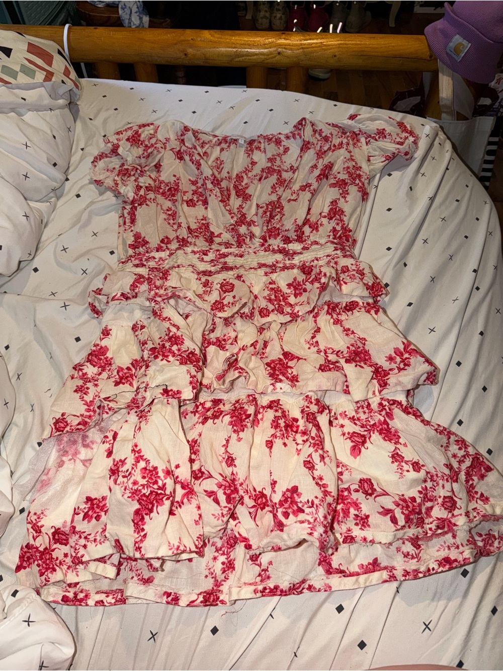 Floral Tiered Summer Dress - White & pink